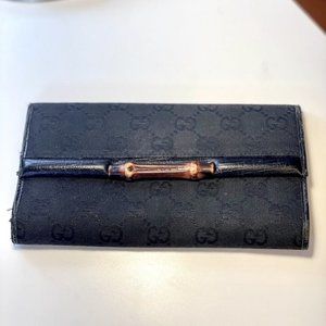 Vintage Gucci Canvas Bamboo Bar Wallet